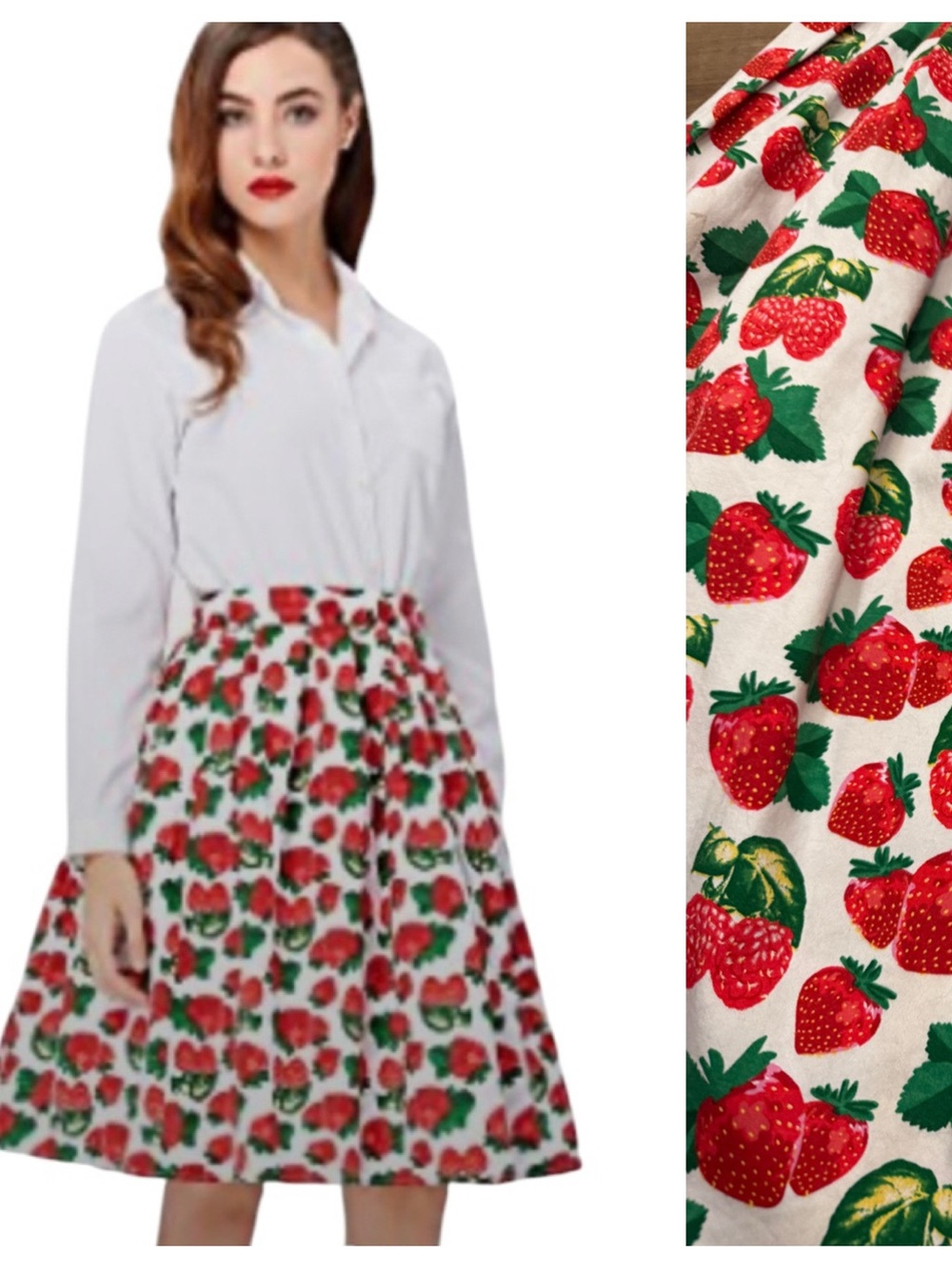 Grace Karin Strawberry Print Circle Skirt in White